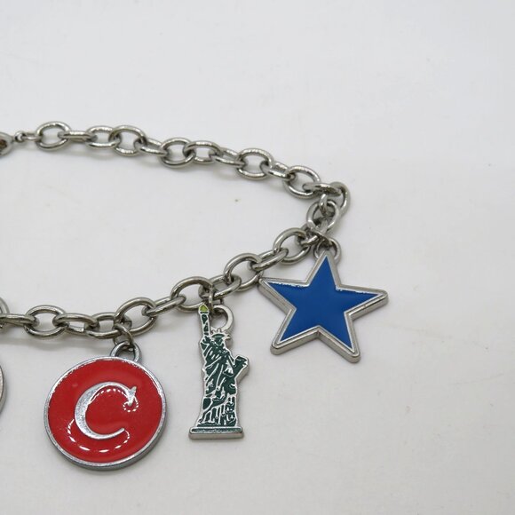 New York City Charm Bracelet Statue Of Liberty Star Letters Silver Tone Chain - Picture 3 of 11